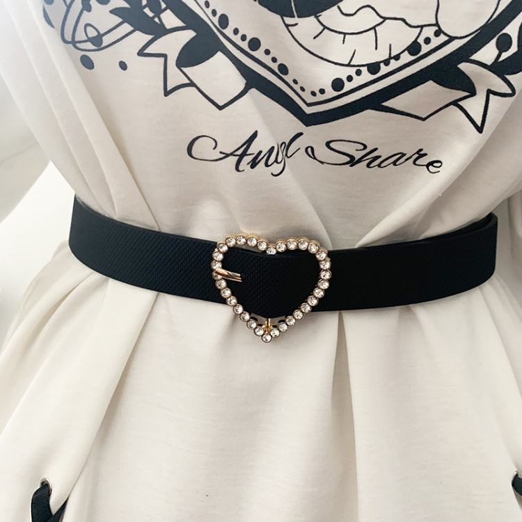 Rhinestones Sweetheart Shaped Buckle Design Black Jirai Kei Waist Belt