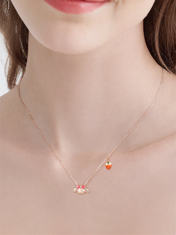 My Melody and Strawberry Pendant Rose Gold Necklace Gift Box