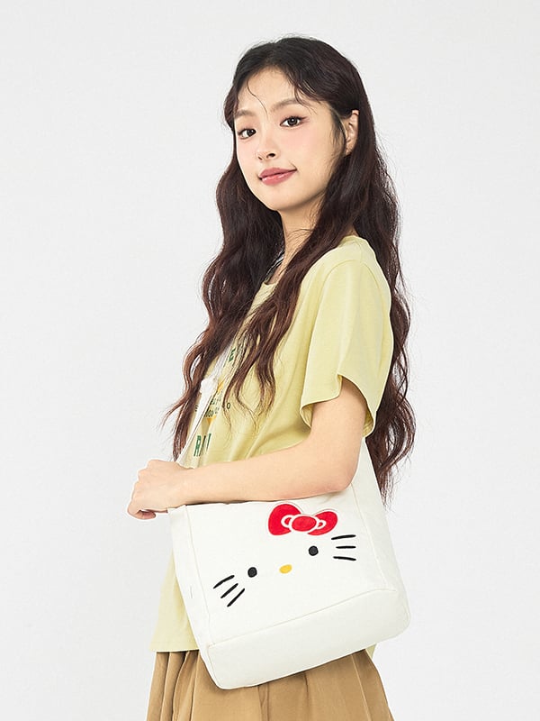 Hello Kitty Cat Bag Embroidered Canvas Shoulder Bag Tote Bag Casual Cute Bag