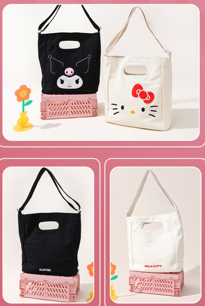 Hello Kitty Cat Bag Embroidered Canvas Shoulder Bag Tote Bag Casual Cute Bag