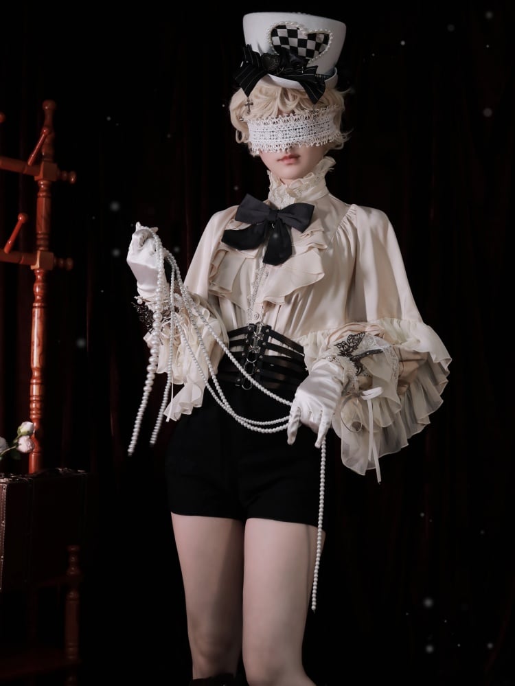 Balloon Long Sleeves with Layered Flounce Gothic Beige Blouse