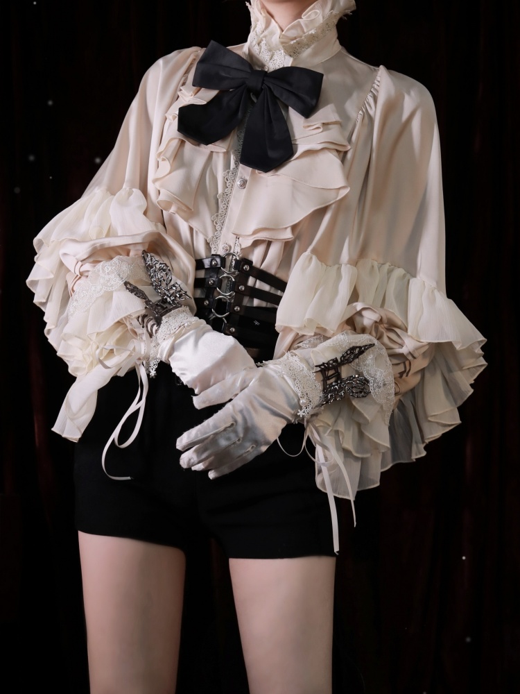 Balloon Long Sleeves with Layered Flounce Gothic Beige Blouse