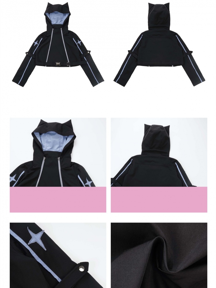 Black Cyberpunk Cat Ears Hooded Techwear Jacket