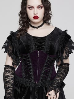 Gothic Beaded Black Velvet Halter Vampire Corset Top