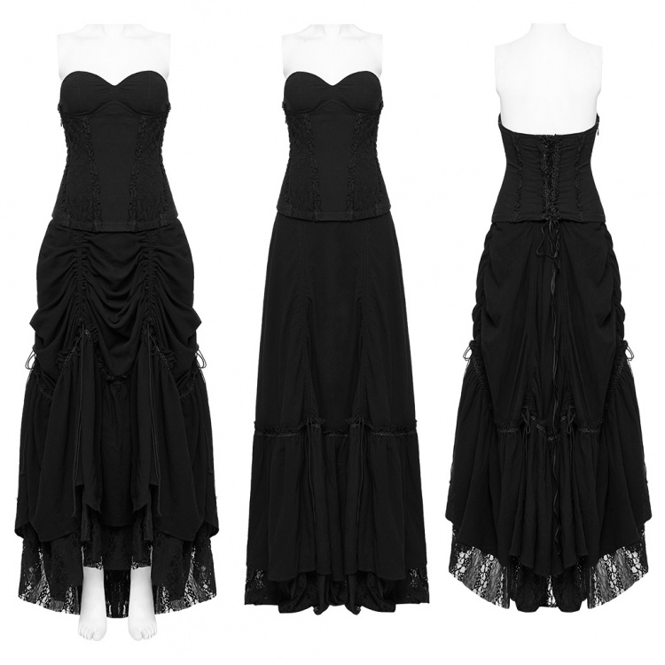 Black Goth Drawstring Tube Top Dress