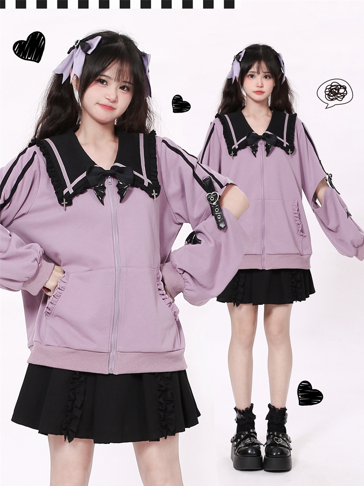 Sailor Collar Purple/Black Jirai Kei Jacket