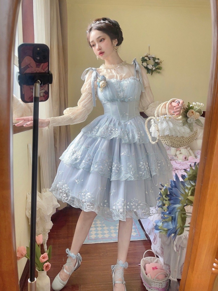 ブルーボーンコルセット 姫ドレス スズラン刺繍ジャンパースカート