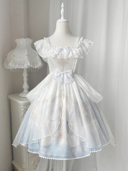 [£46.12]Swan's Dream Square Neckline Hime Jumper Skirt