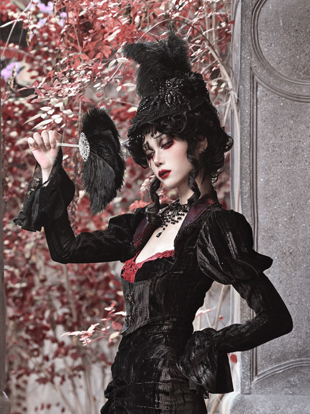 Victorian Gothic Spider Design Feathered Black Duchess Hat