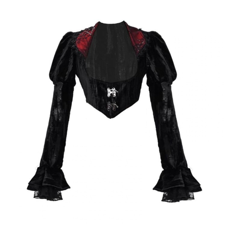 Halloween Gothic Black Velvet Cropped Jacket with Sequins Collar ...