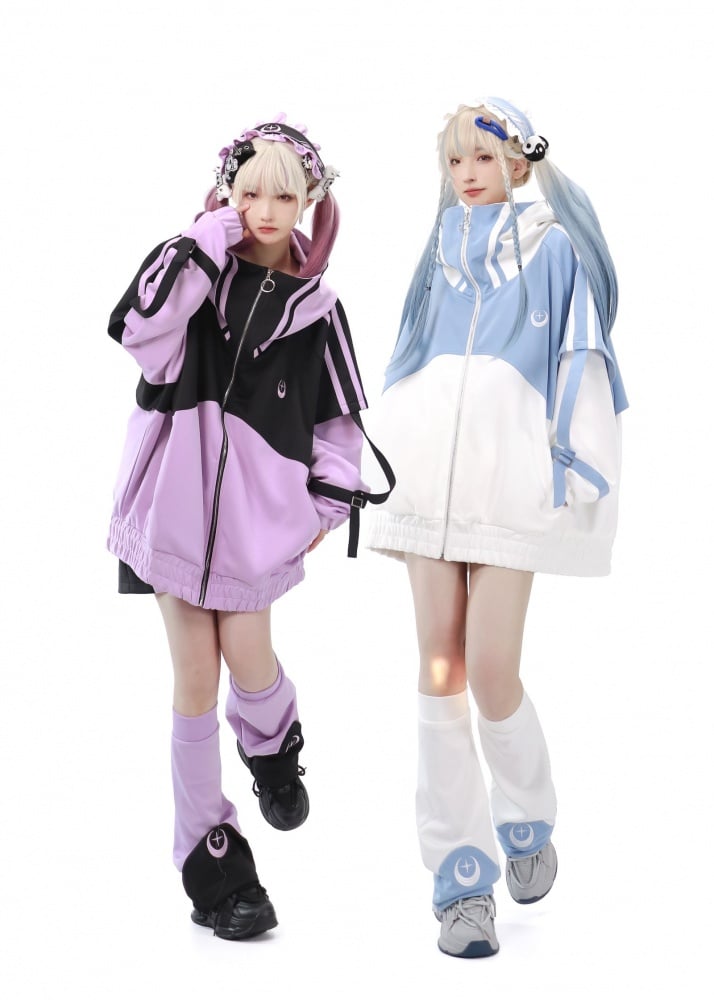 Light Blue and White Zip Up Front Jacket Long Sleeves Tenshi Kaiwai ...