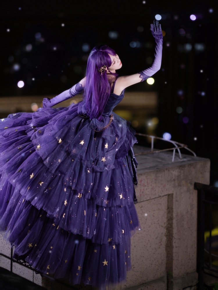Star Sea Purple Sleeveless Top + Stars High-low Tiered Skirt Set Prom ...