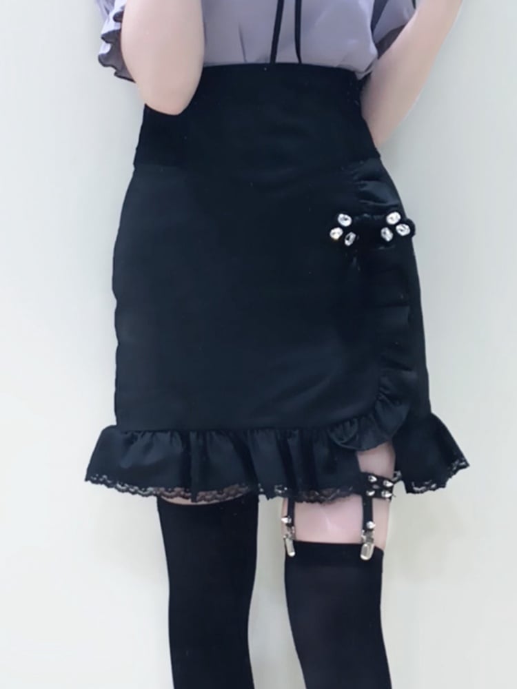 High Waist Black Jirai Kei Skirt Thigh-high Slit