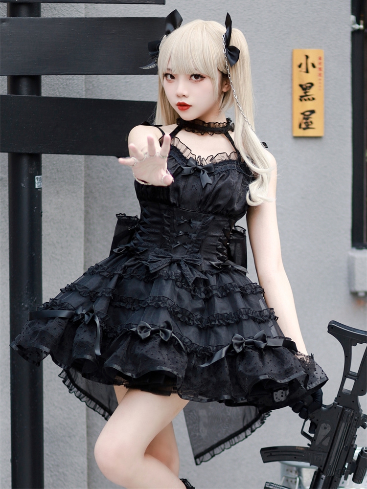Black Kuro One Piece Sweetheart Neckline Slip Dress
