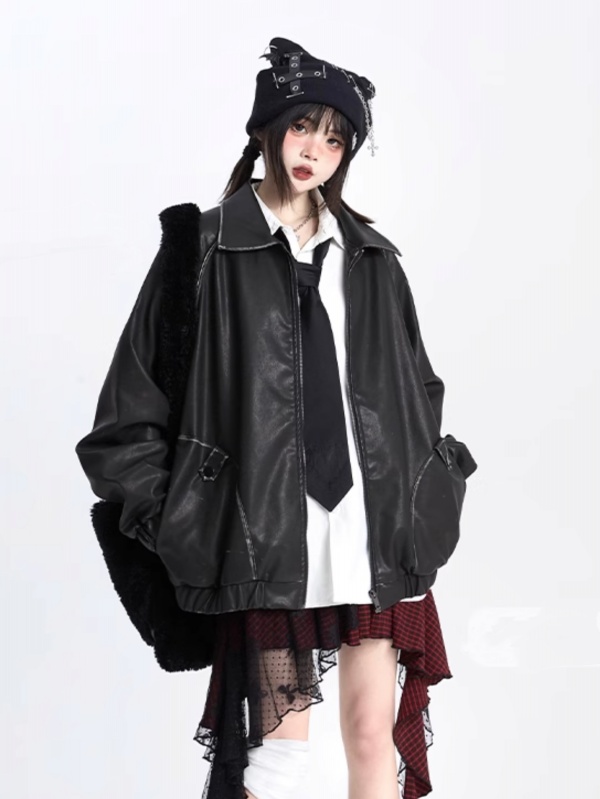 Retro Distressed Black PU Jacket