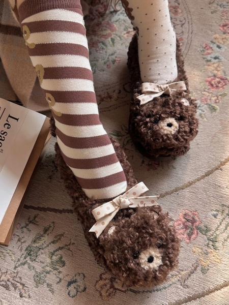 [$39.59]Sweet Teddy Bear Brown Shaggy Slipons Winter Shoes