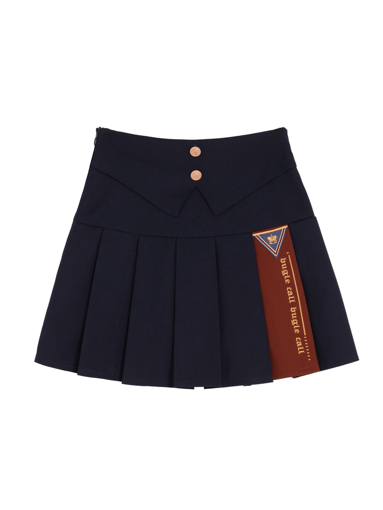 Dark Blue Preppy Pleated Skirt with Undies