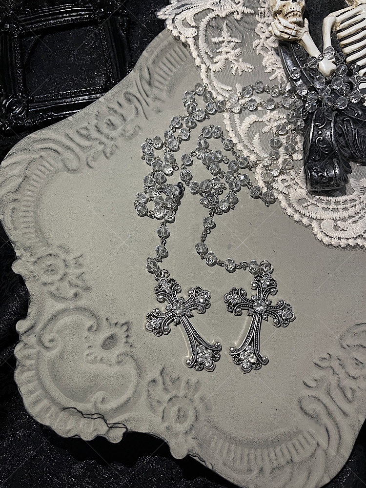Gothic White Rhinestones Cross Necklace