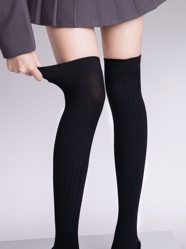 4 Color Options Ribbed Thigh-high Stockings