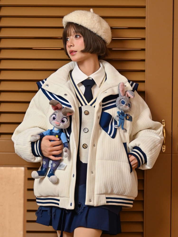 Zootopia Judy Milk White Sailor Collar Puffer Jacket