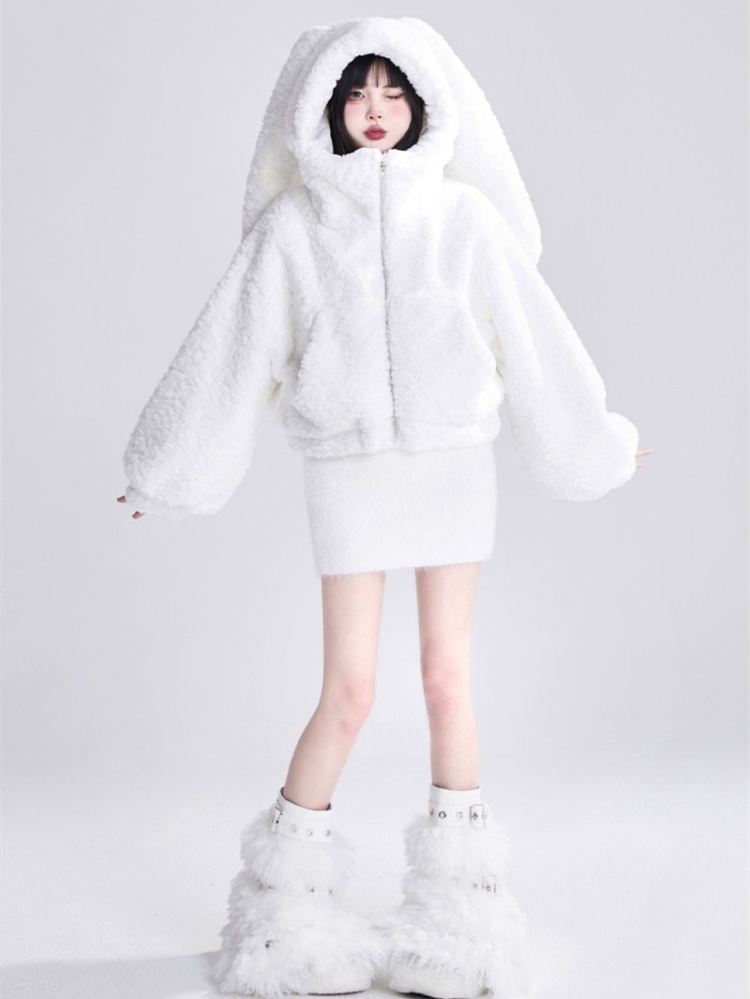 Manteau et pantalon en peluche à capuche avec oreilles de lapin pour enfants,  ensembles de vêtements