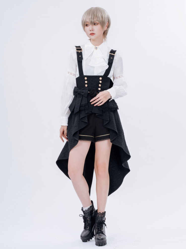 [$87.12]Black Ouji Corset Belt with Skirt and Straps Big Bow Back