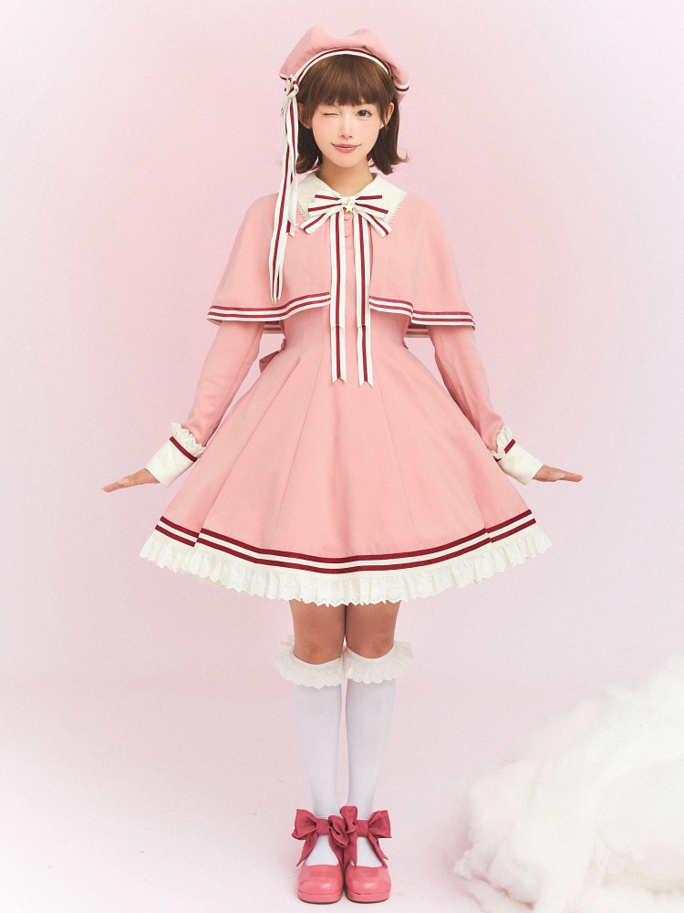 [¥31,618円]ピンク カードキャプターさくら ドレス 取り外し可能なケープデザイン ワンピース