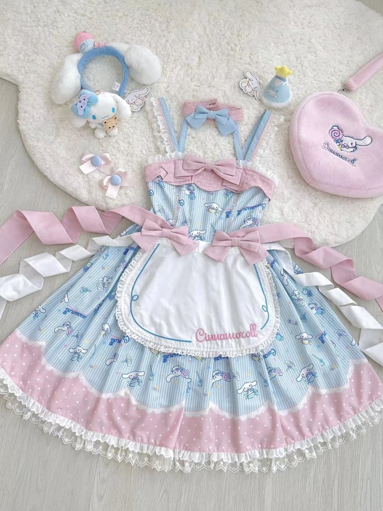 Cinnamoroll Print Halter Neck Jumper Skirt with Free Bag and Apron