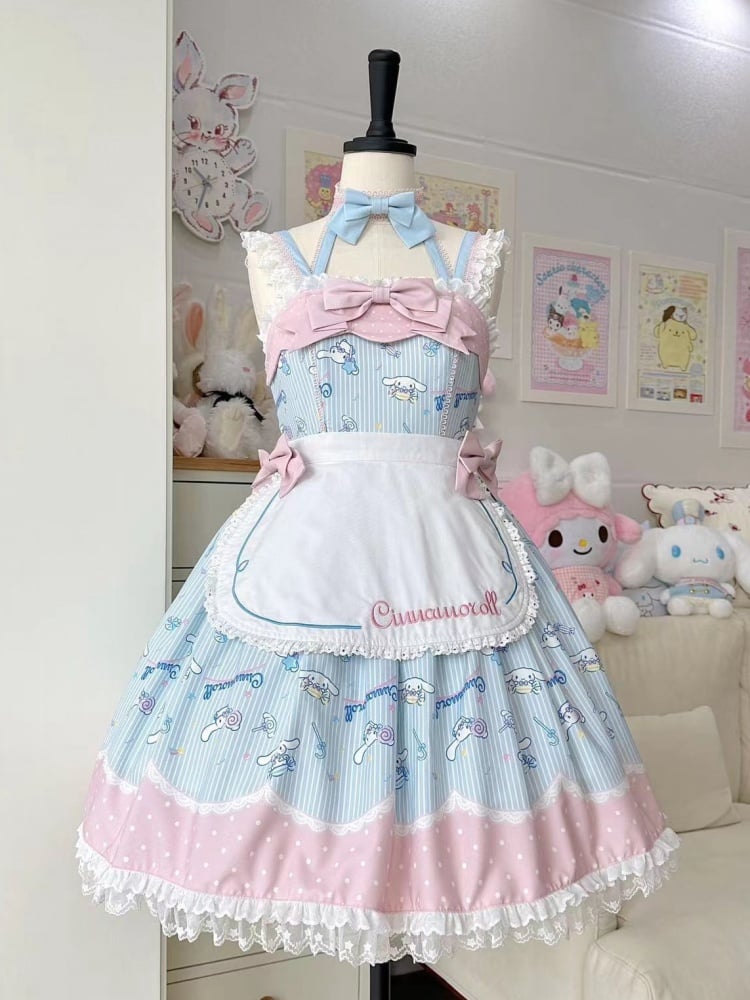 Cinnamoroll Print Halter Neck Jumper Skirt with Free Bag and Apron