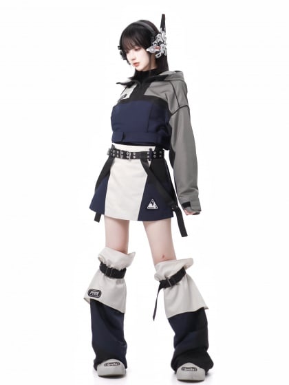 Futuristic White and Black Techwear Overall Dress Buckle Straps