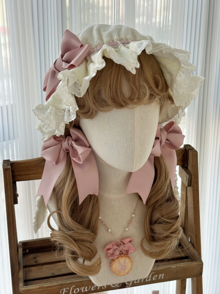 Creamy and Pink Bunny Ears Hat