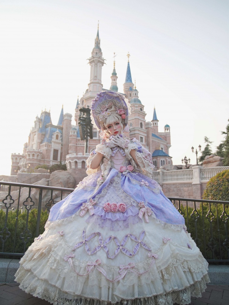 ゴージャスな花嫁プリンセス姫ロリータワンピース紫とピンクの