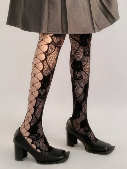ZCVF Lolita Stockings Tights Sexy Womens Print Tights Black Hollow