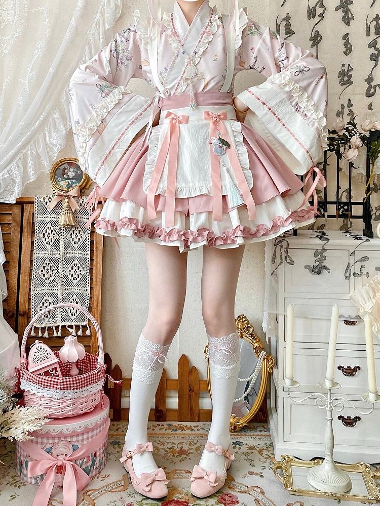 桜ピンク漢方薬クロスオーバーネックライントップ+スカート漢方 