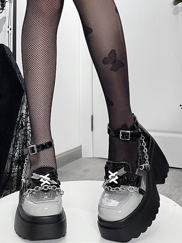 Gray Arrow and Sweetheart Decorated Punk Platform Shoes