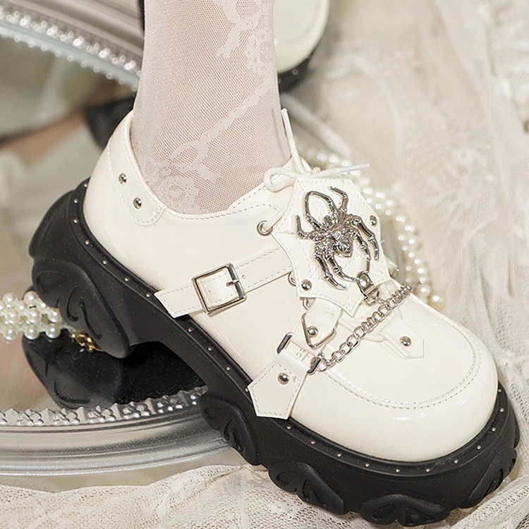 White Spider Decoration Stud Detail Punk Platforms
