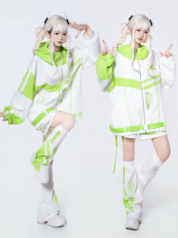 Futuristic Landmine Style 3-Piece Set in Green & White Colorblock ...