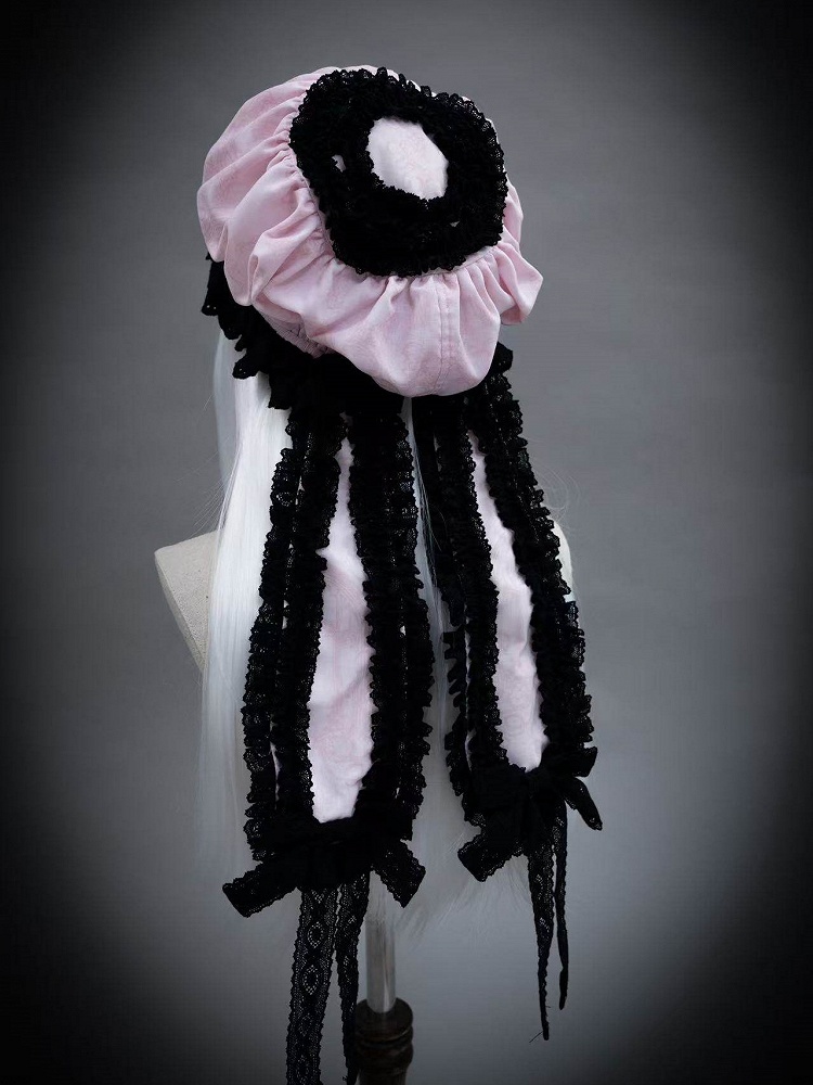 Mint Green/Black & White/Black & Pink Lolita Hat with Lace Ruffles and ...