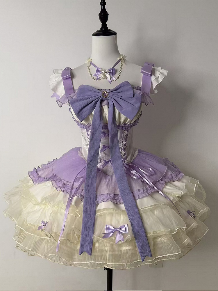パープルコルセットウエストプリンセスロリータJSKドレス ボウ 