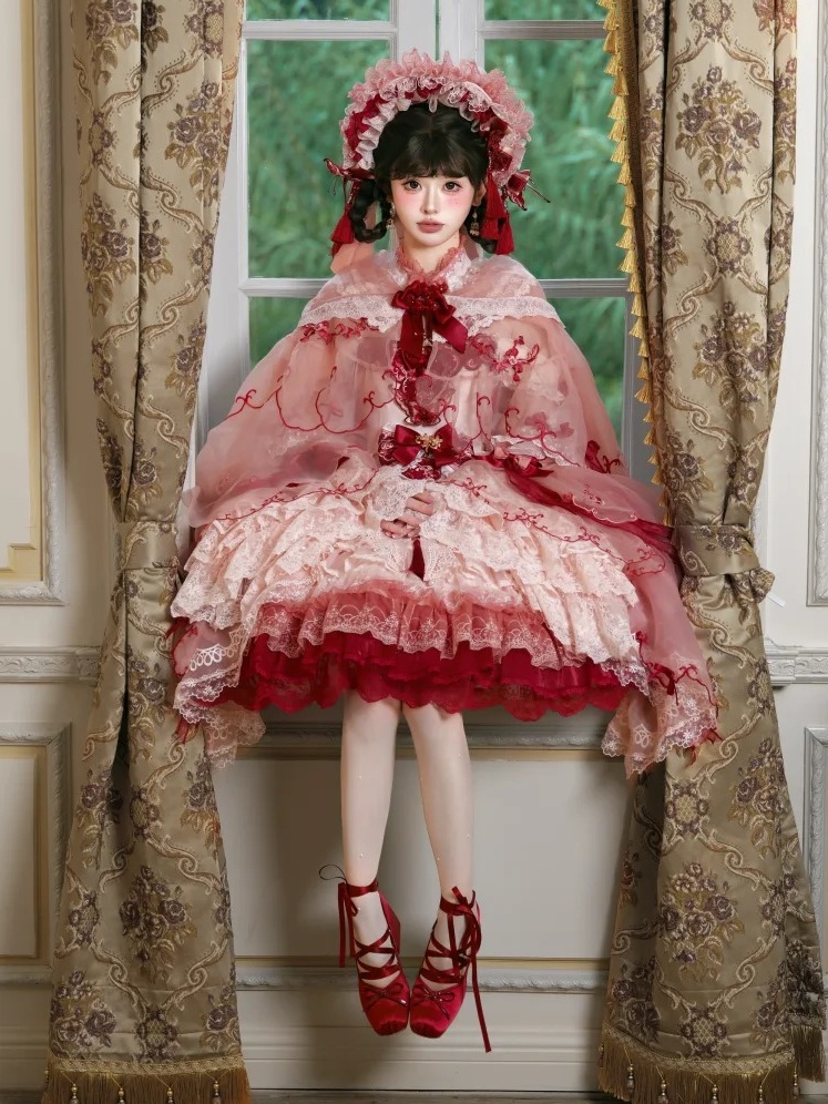 Glazed Ware Inspired White & Red Halter Cheongsam Lolita Dress