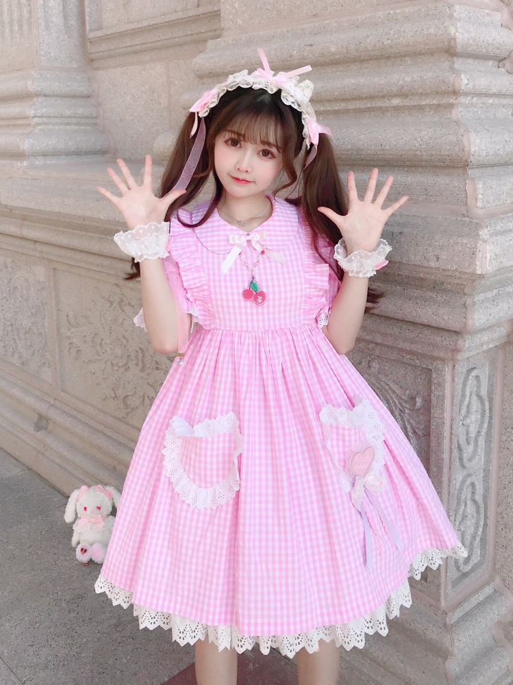 Sweetheart Cream Plaid Kawaii Dress OP