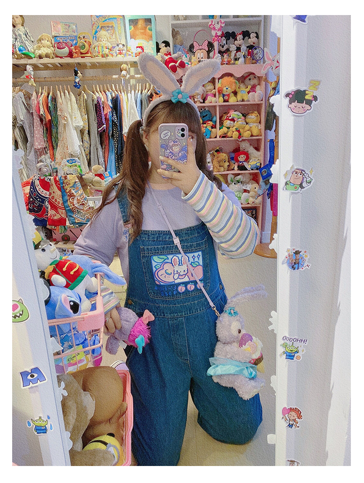 Plus Size Peach Bunny Overalls Pants Hard Candy