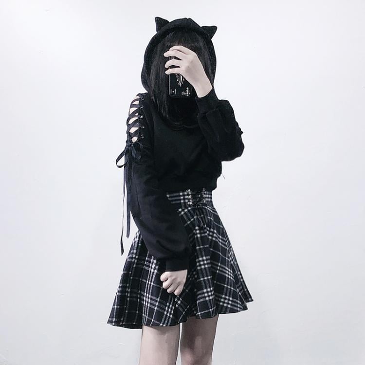 Cat Ear Lace-up Sleeves Hoodie