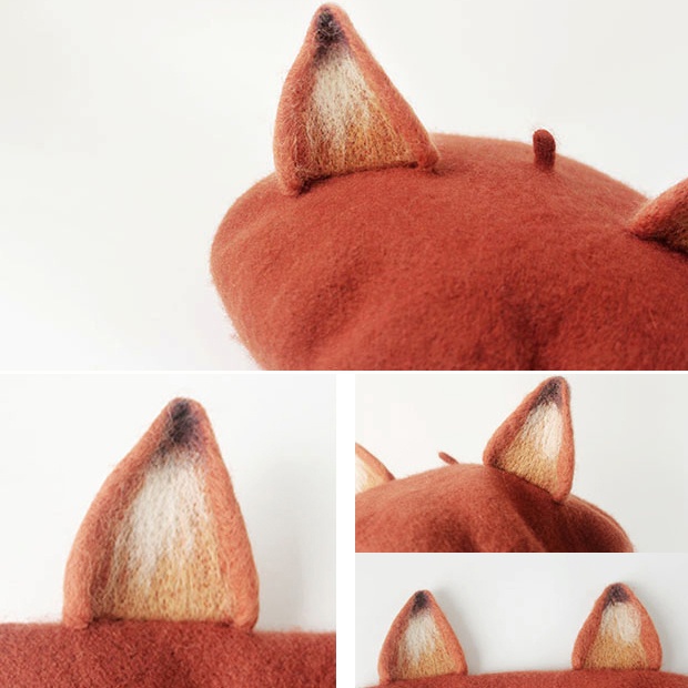 Cute Fox Woollen Handmade Beret