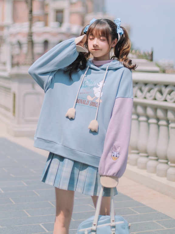 Donald Duck Asymmetric Sleeves Hoodie