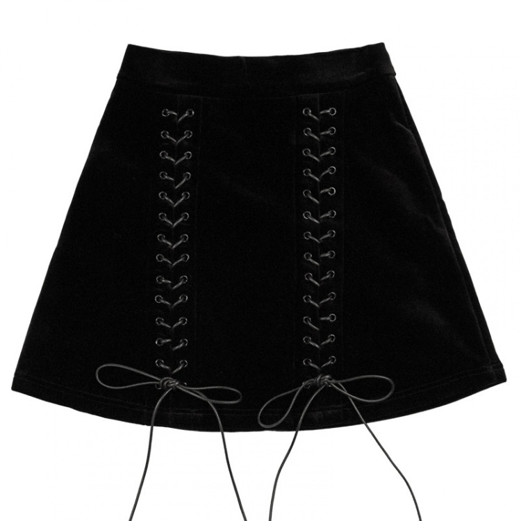 Lace-Up Velvet Skirt