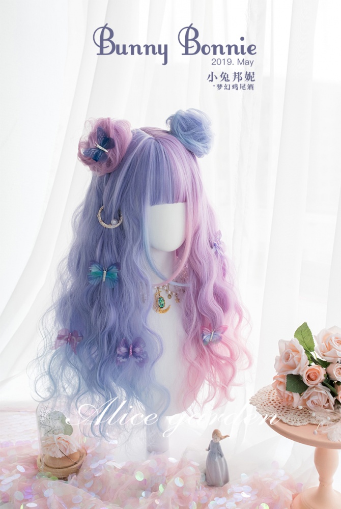 Bunny Bonnie Half Pink And Half Purple Long Wavy Synthetic Wig With Bangs By Alice Garden