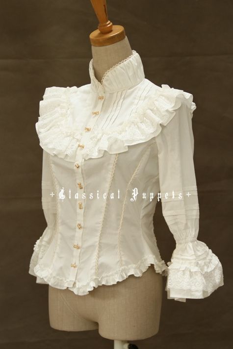 Victorian Style Haff Puff Sleeves Standing Collar Lolita Shirt By Classical Puppets