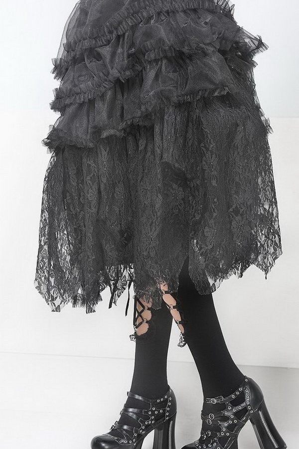[$79.90]Gothic Mesh Lace Midi Skirt