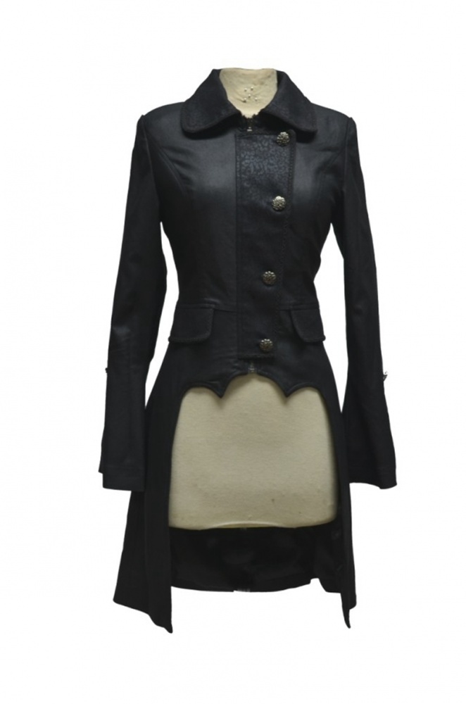 Concealed Zip Placket Long Sleeves Hi-lo Long Coat with Buttons Decoration